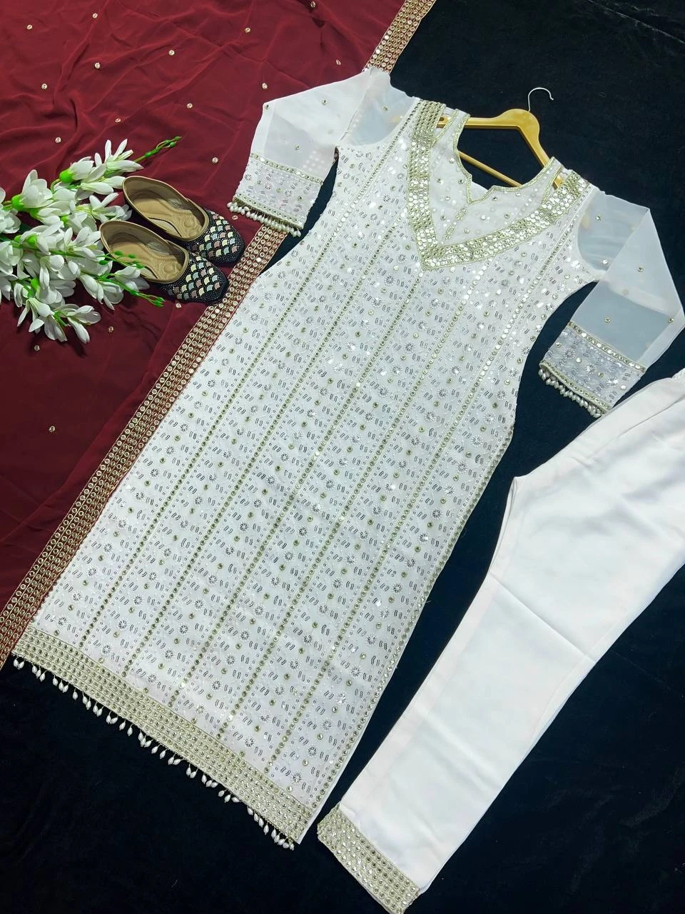 Pakistani Georgette White Kurta Set - Image 2