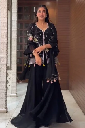 Party Wear Georgette Black Sharara Suit