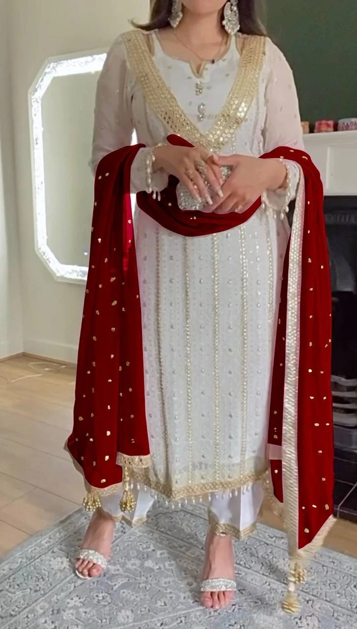 Pakistani Georgette White Kurta Set