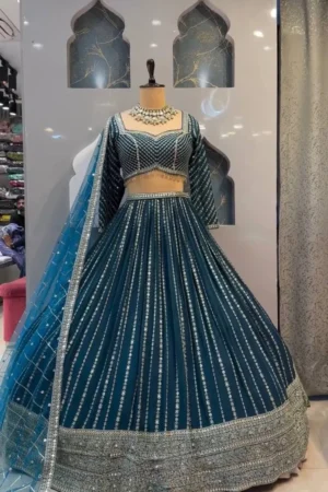 Wedding Wear Georgette Blue Lehenga Choli