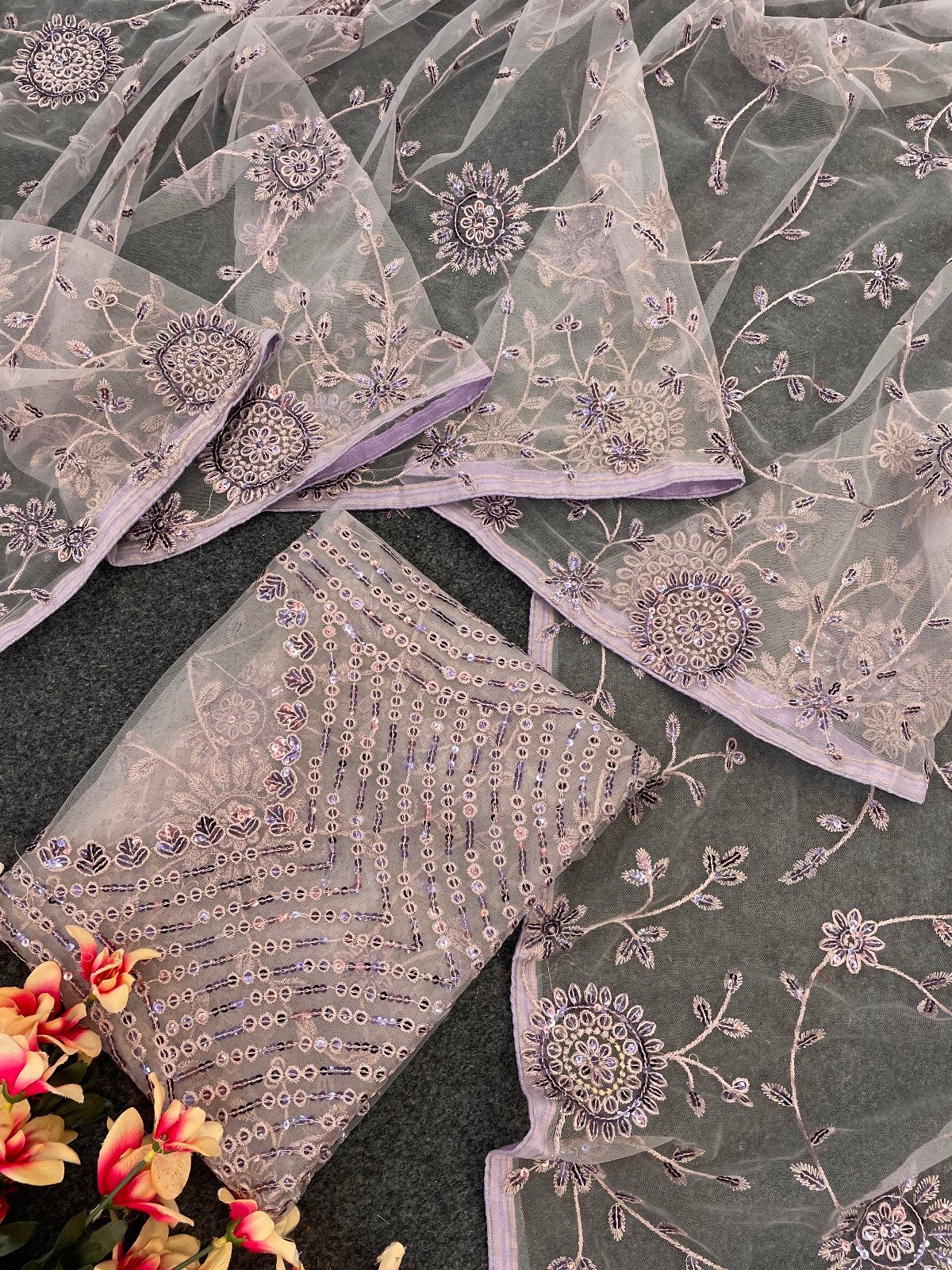 Party Wear Nylon Butterfly Net Gray Saree - Image 7