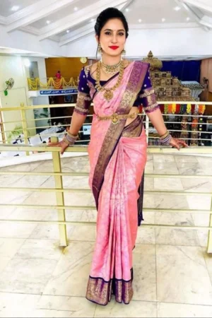 Silk Jacquard Bridal Wear Pink Saree