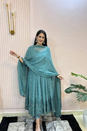 Party Wear Georgette Sky Blue Anarkali Suit
