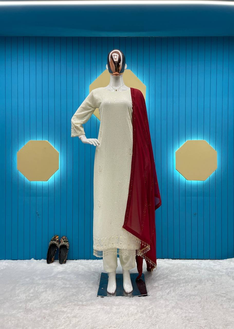 Women's Wear Embroidery Maroon Kurta Set - Image 3