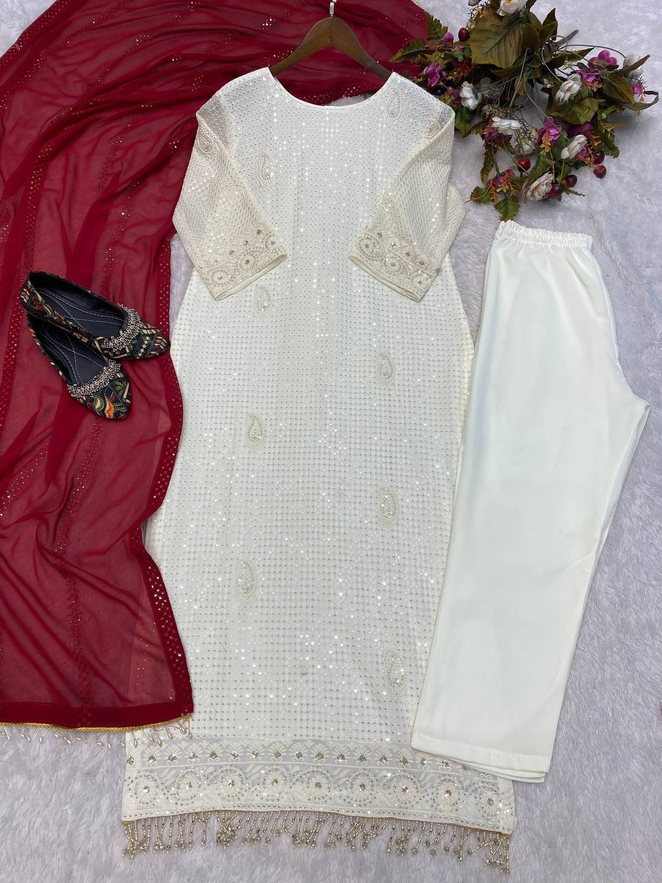 Women's Wear Embroidery Maroon Kurta Set - Image 5