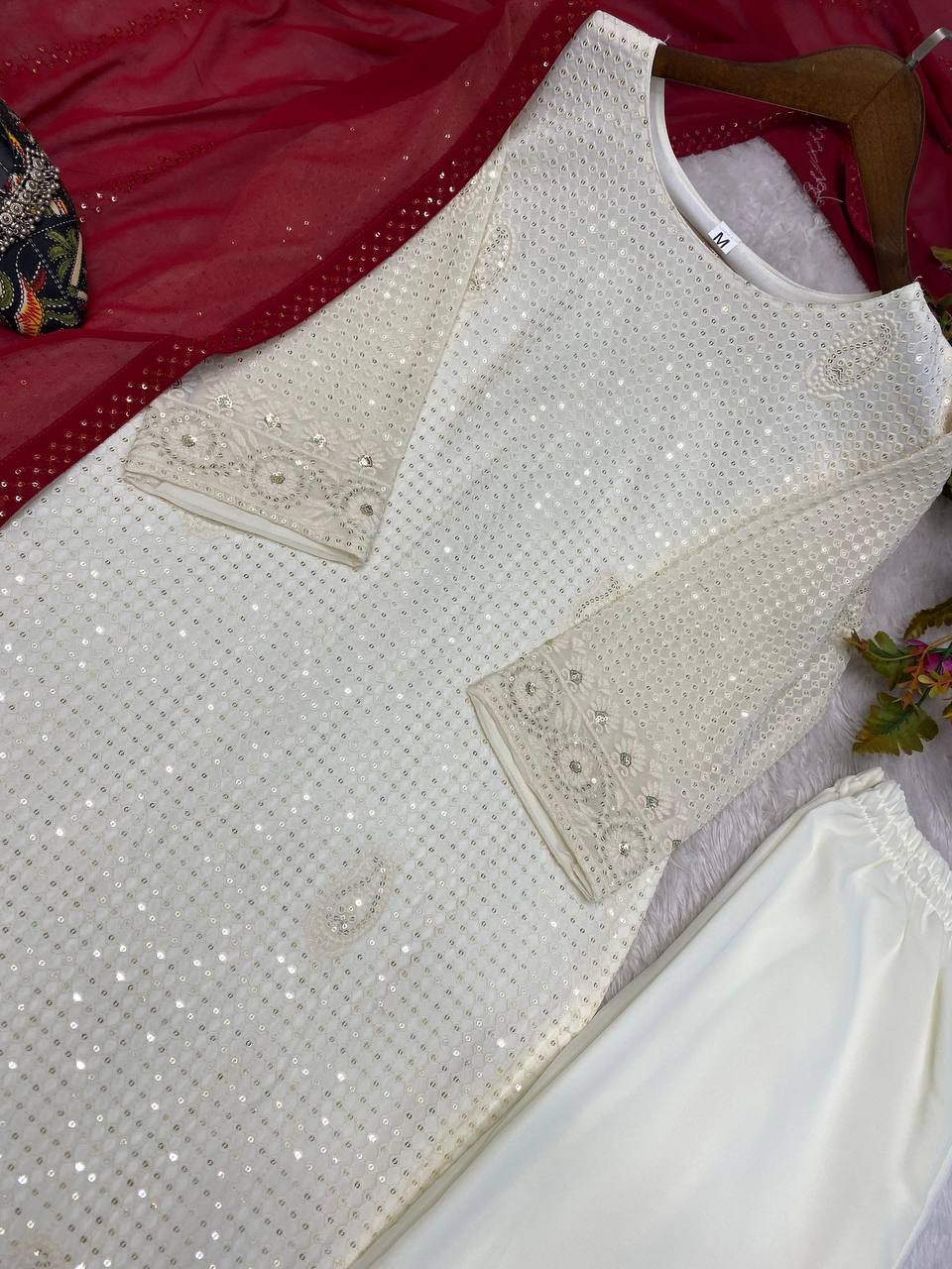 Women's Wear Embroidery Maroon Kurta Set - Image 7