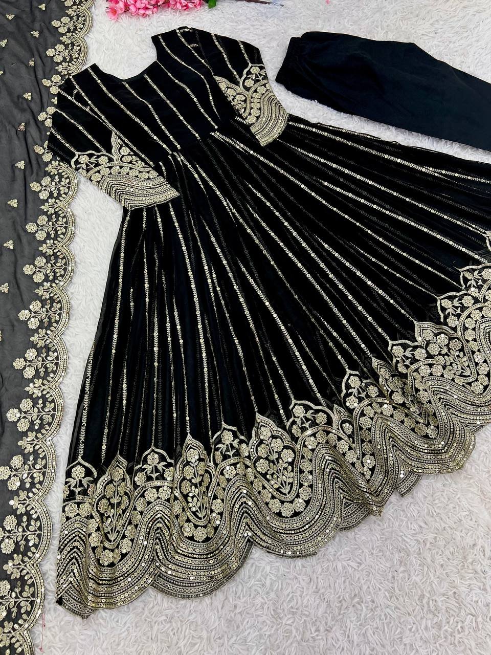 Party Wear Georgette Black Kurta Set - Image 3