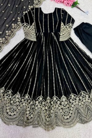 Party Wear Georgette Black Kurta Set