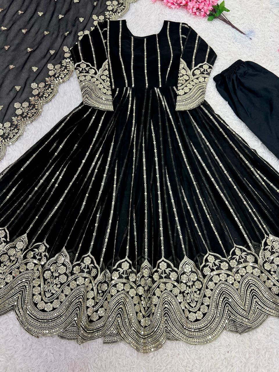 Party Wear Georgette Black Kurta Set