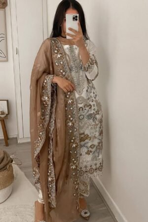 Party Wear Georgette White Kurta Set