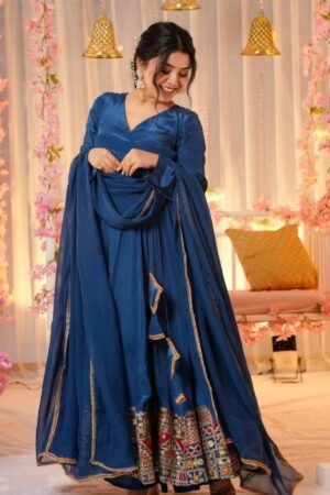 Party Wear Georgette Blue Anarkali Suit