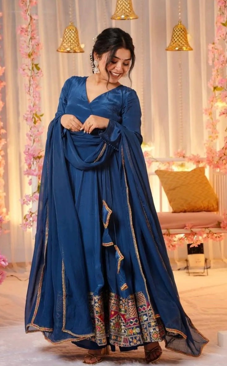 Party Wear Georgette Blue Anarkali Suit