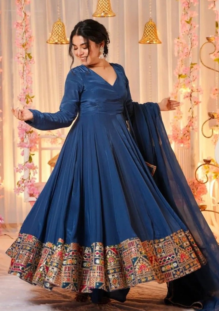 Party Wear Georgette Blue Anarkali Suit - Image 2
