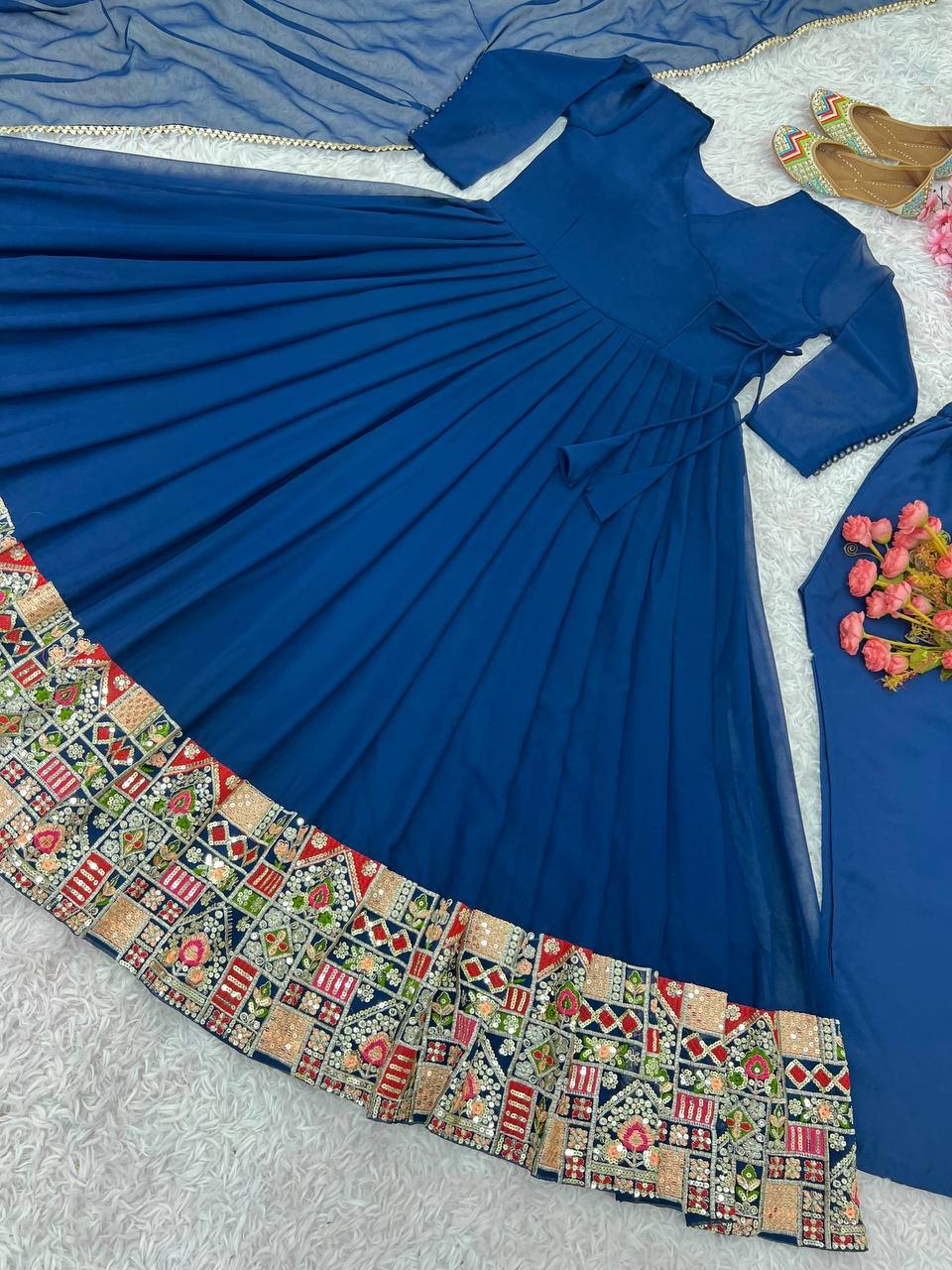 Party Wear Georgette Blue Anarkali Suit - Image 4
