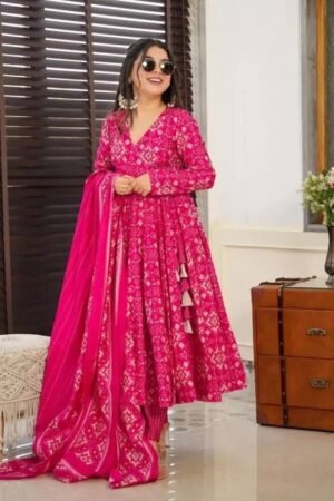 Party Wear Printed Pink Anarkali Kurta Set