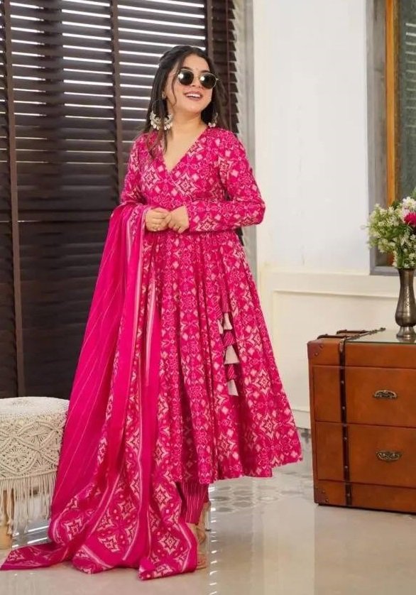 Party Wear Printed Pink Anarkali Kurta Set