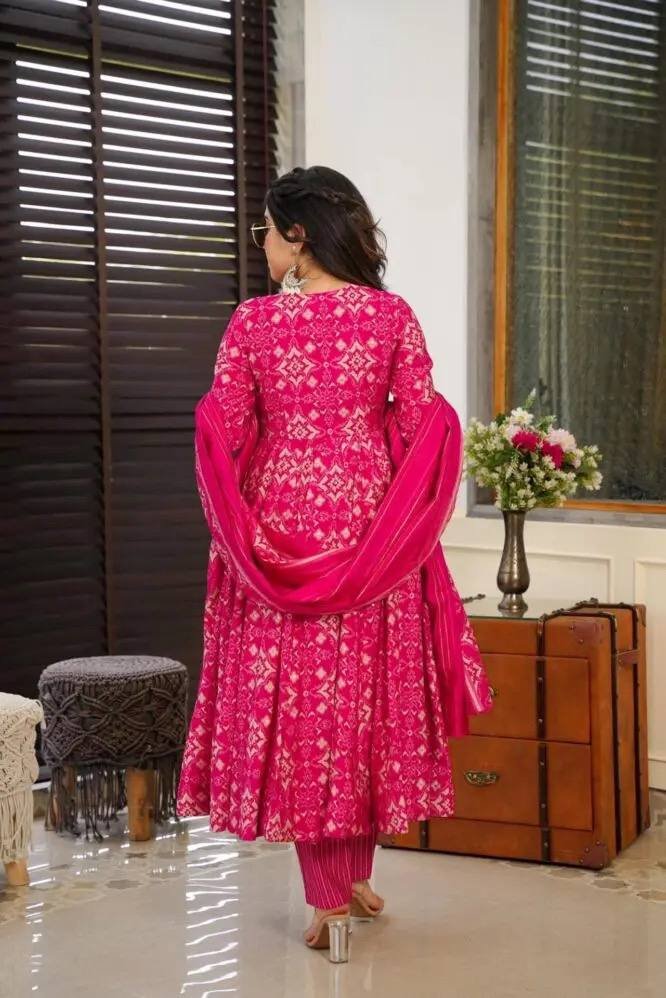 Party Wear Printed Pink Anarkali Kurta Set - Image 4