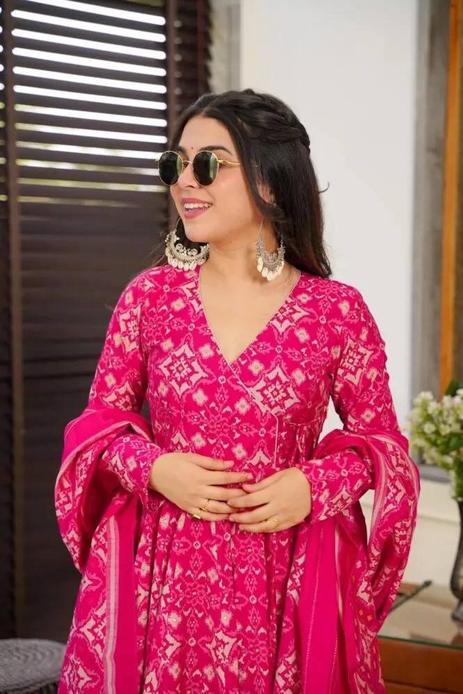 Party Wear Printed Pink Anarkali Kurta Set - Image 5