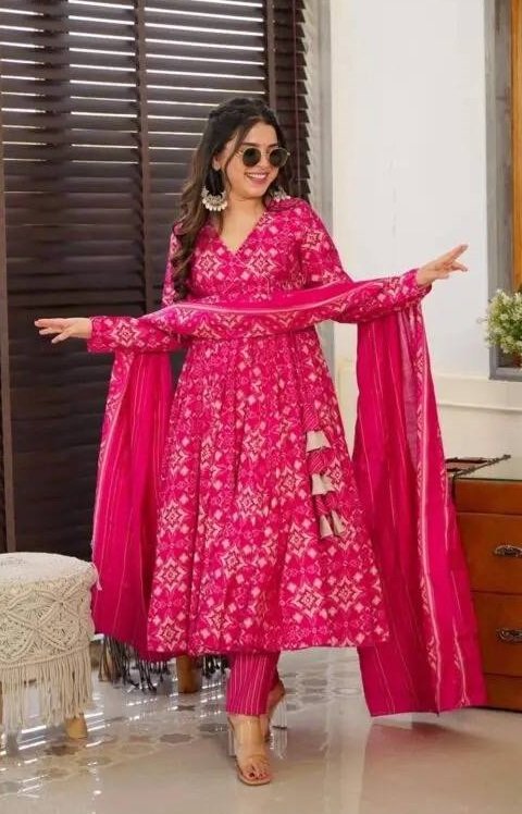 Party Wear Printed Pink Anarkali Kurta Set - Image 6