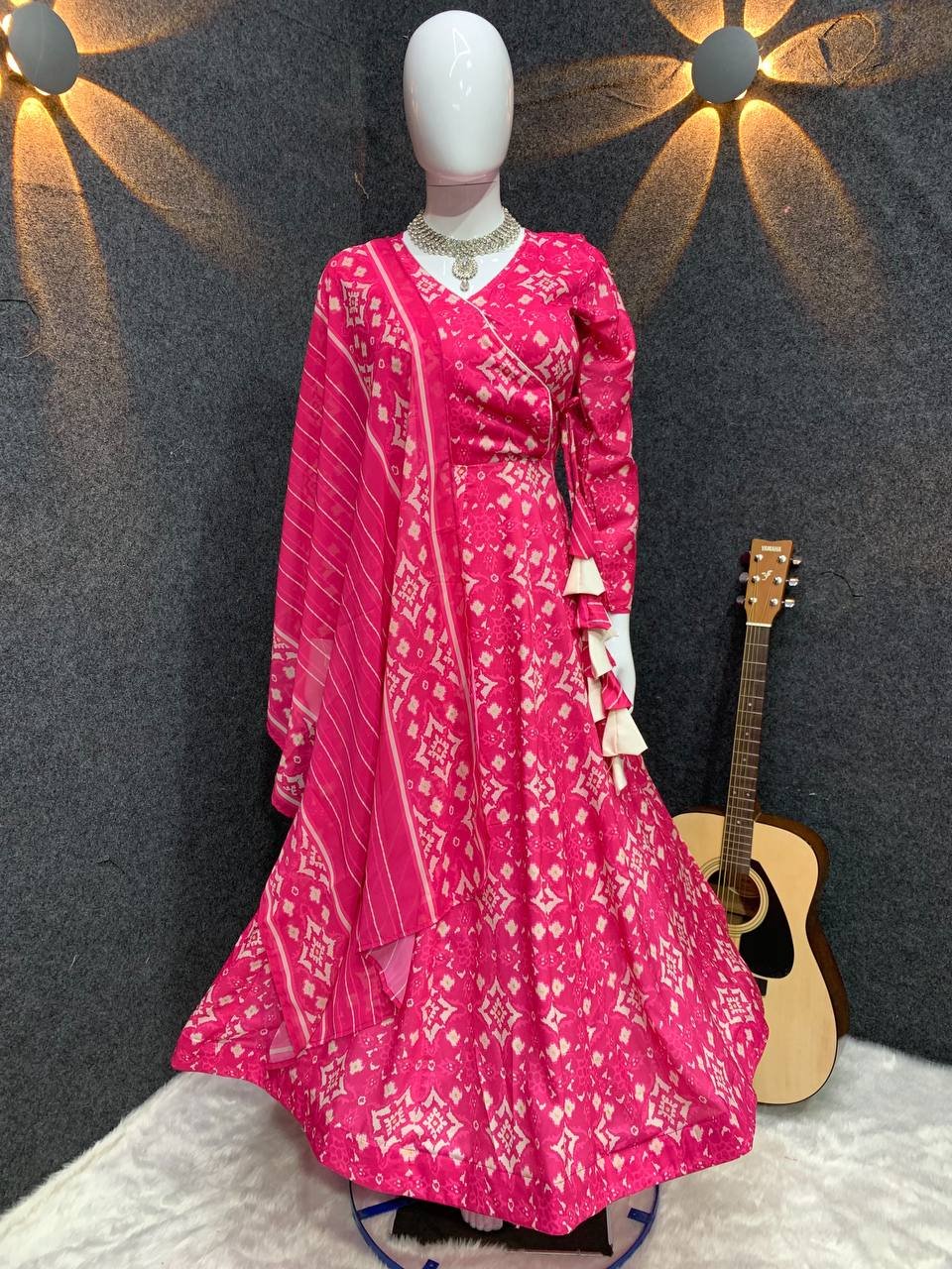 Party Wear Printed Pink Anarkali Kurta Set - Image 7
