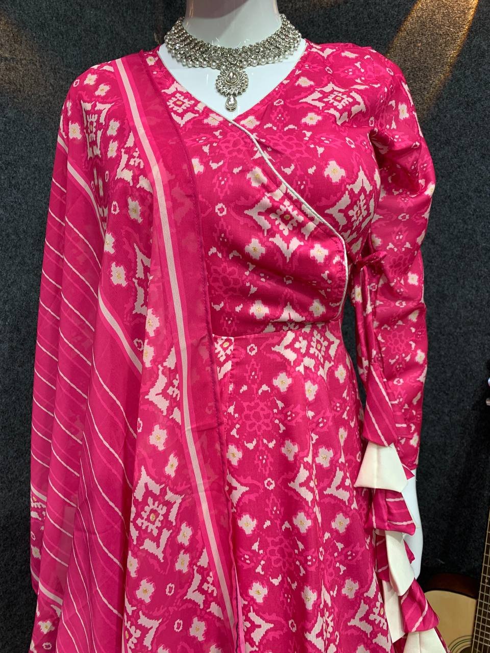 Party Wear Printed Pink Anarkali Kurta Set - Image 8