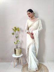 Stunning Ready To Wear White Color Saree - Image 2