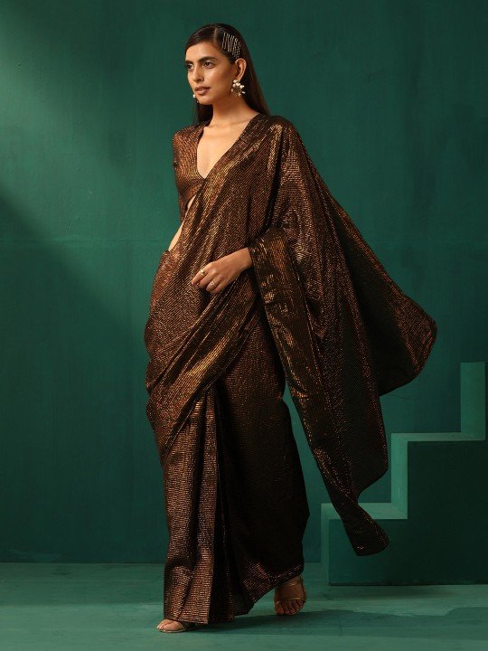 Striped Zari Pure Cotton Ready to Wear Saree - Image 6