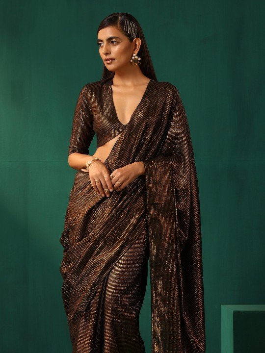 Striped Zari Pure Cotton Ready to Wear Saree - Image 5