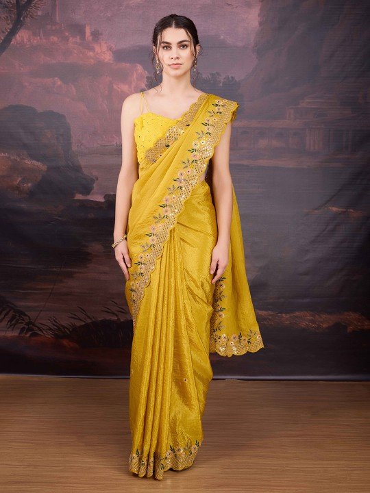 Embroidered Saree With Blouse Piece - Image 3