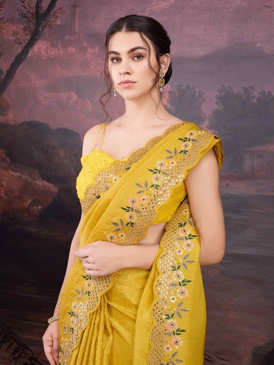Embroidered Saree With Blouse Piece - Image 4