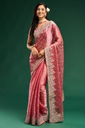 Floral Embroidered Silk Blend Saree