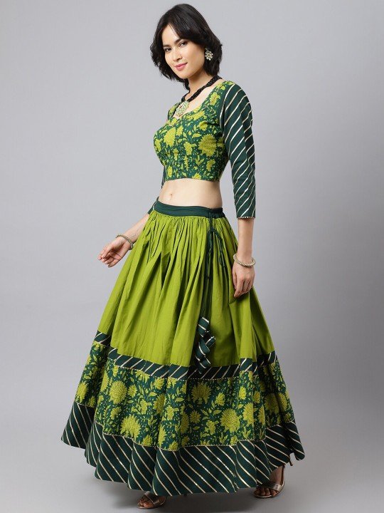 Floral Printed Cotton Lehenga & Blouse With Dupatta - Image 2