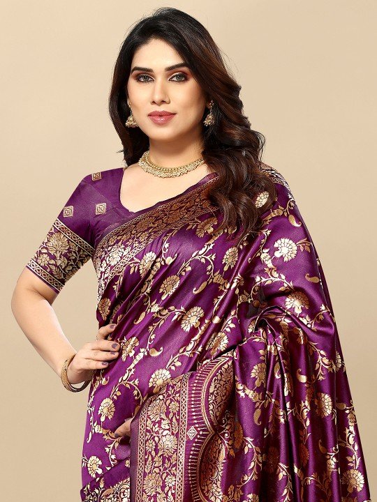 Embellished Zari Silk Blend Designer Banarasi Saree - Image 6