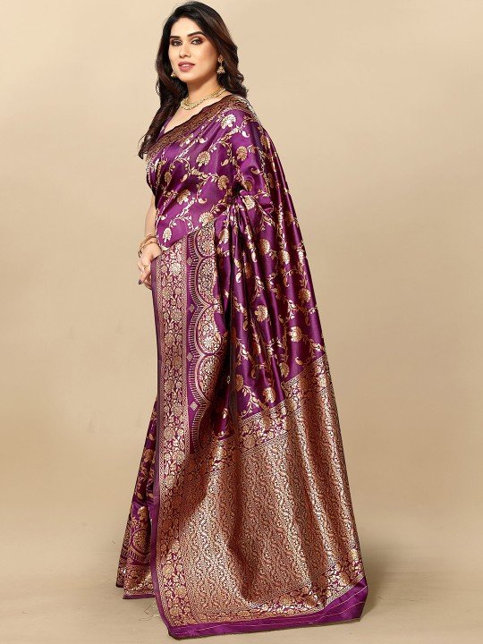Embellished Zari Silk Blend Designer Banarasi Saree - Image 5