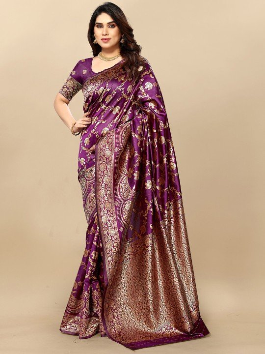 Embellished Zari Silk Blend Designer Banarasi Saree - Image 4