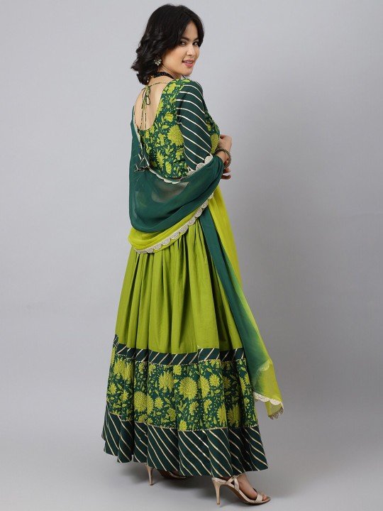 Floral Printed Cotton Lehenga & Blouse With Dupatta - Image 3