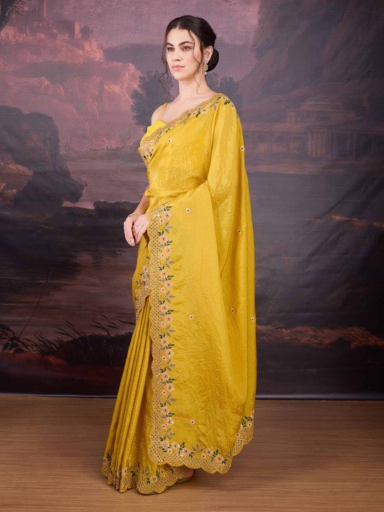 Embroidered Saree With Blouse Piece - Image 2