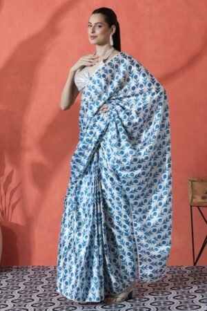 Ready to wear Satin Floral Digital Printed Saree