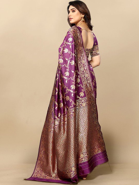 Embellished Zari Silk Blend Designer Banarasi Saree - Image 3