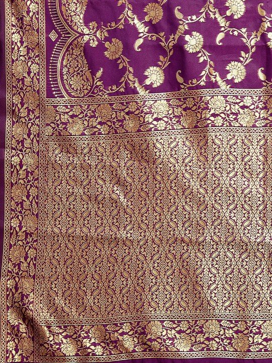 Embellished Zari Silk Blend Designer Banarasi Saree - Image 7