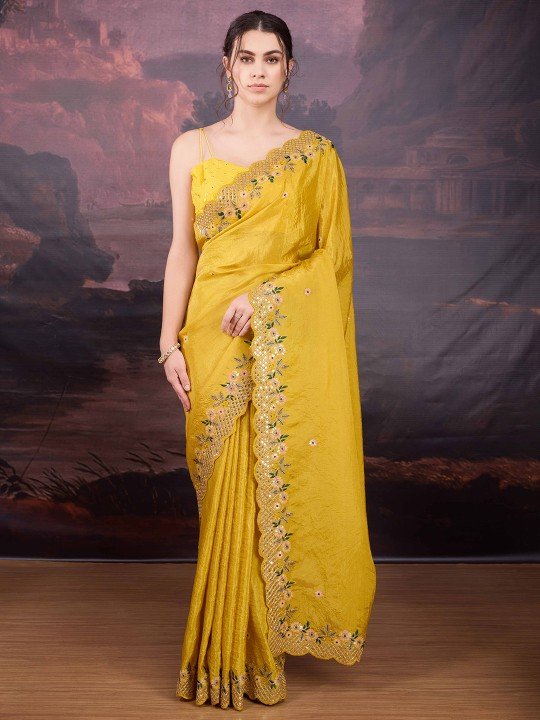 Embroidered Saree With Blouse Piece