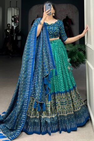 Printed Ready to Wear Silk Lehenga & Semi-Stitched Blouse With Dupatta