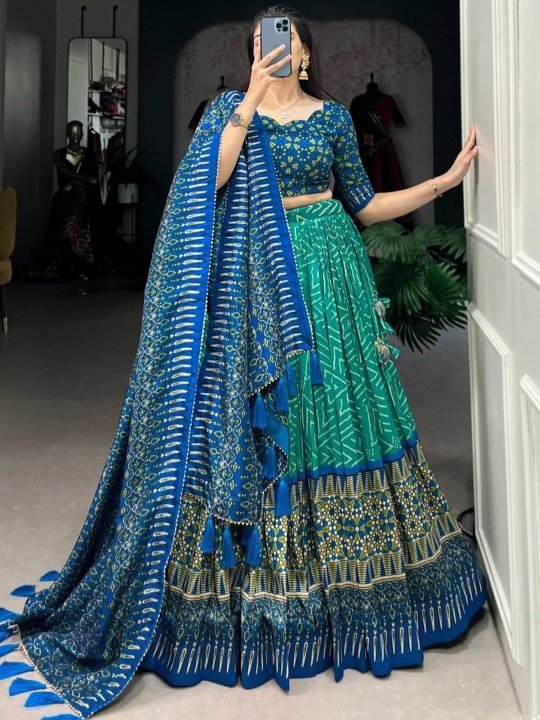 Printed Ready to Wear Silk Lehenga & Semi-Stitched Blouse With Dupatta