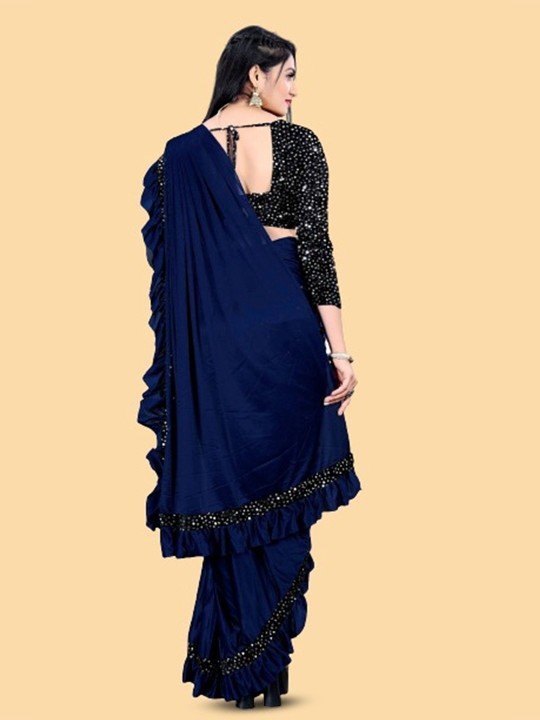 Sequinned Ready to Wear Ruffle Saree - Image 4