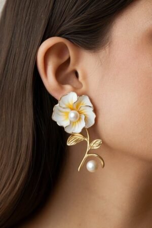 Elegant Floral Pearl Drop Earrings