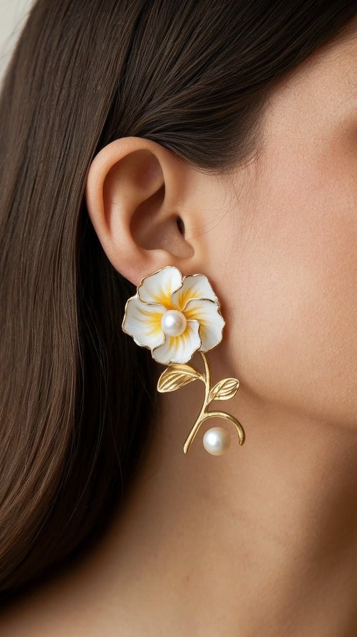 Elegant Floral Pearl Drop Earrings