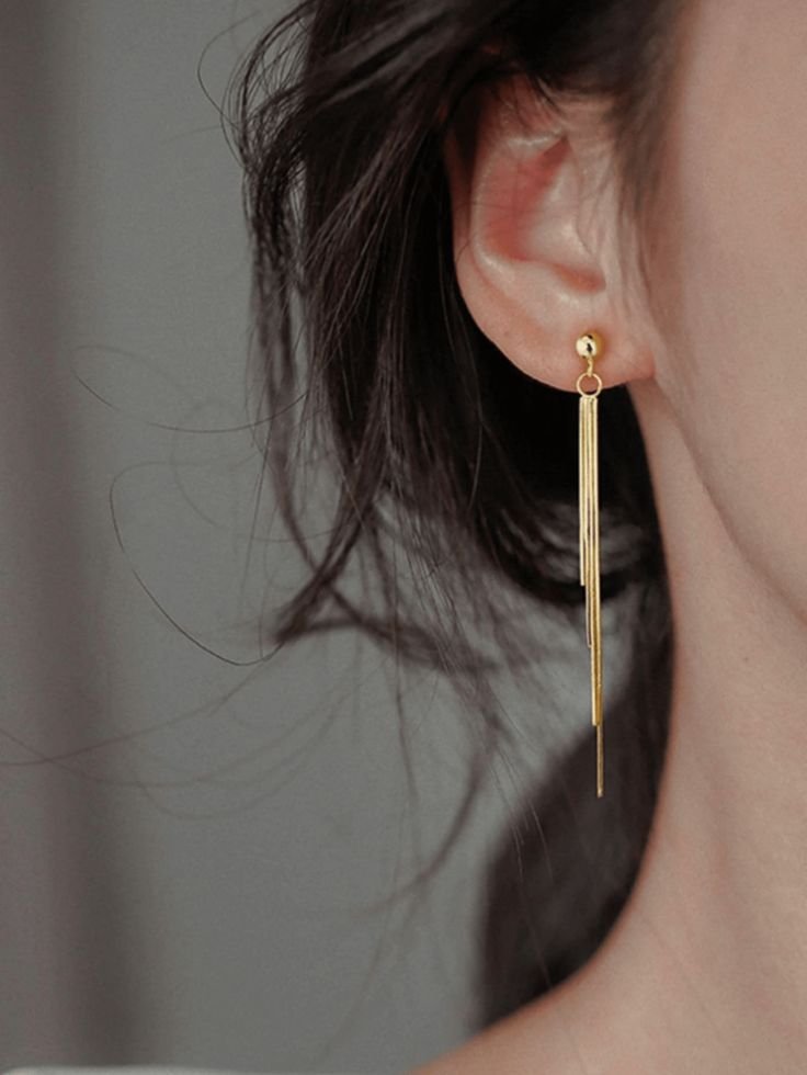 Minimalist Gold Long Tassel Dangle Earrings