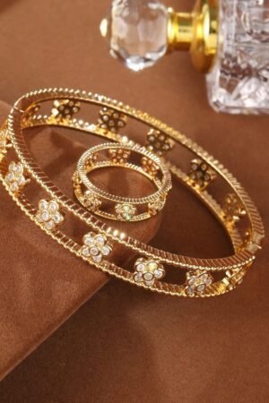 Golden Floral Bracelet and Ring Set