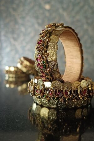 Antique Gold-Plated Bridal Bangles with Stone Work