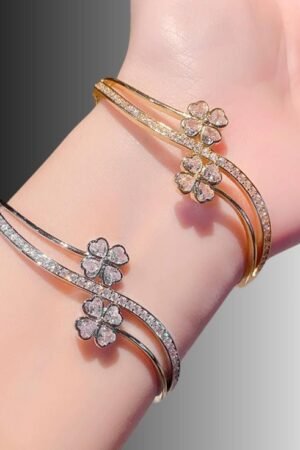 Gold and Diamond Clover Bangle Set